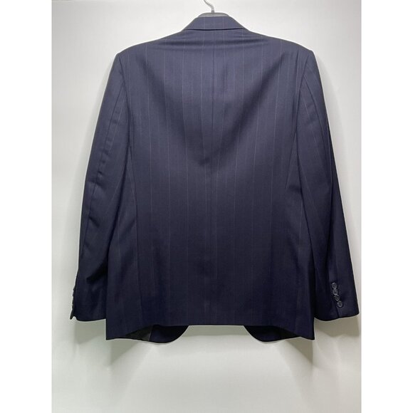 Man in Wool Navy Blue Pin Striped Blazer Pure Wool 44 - Picture 4 of 7